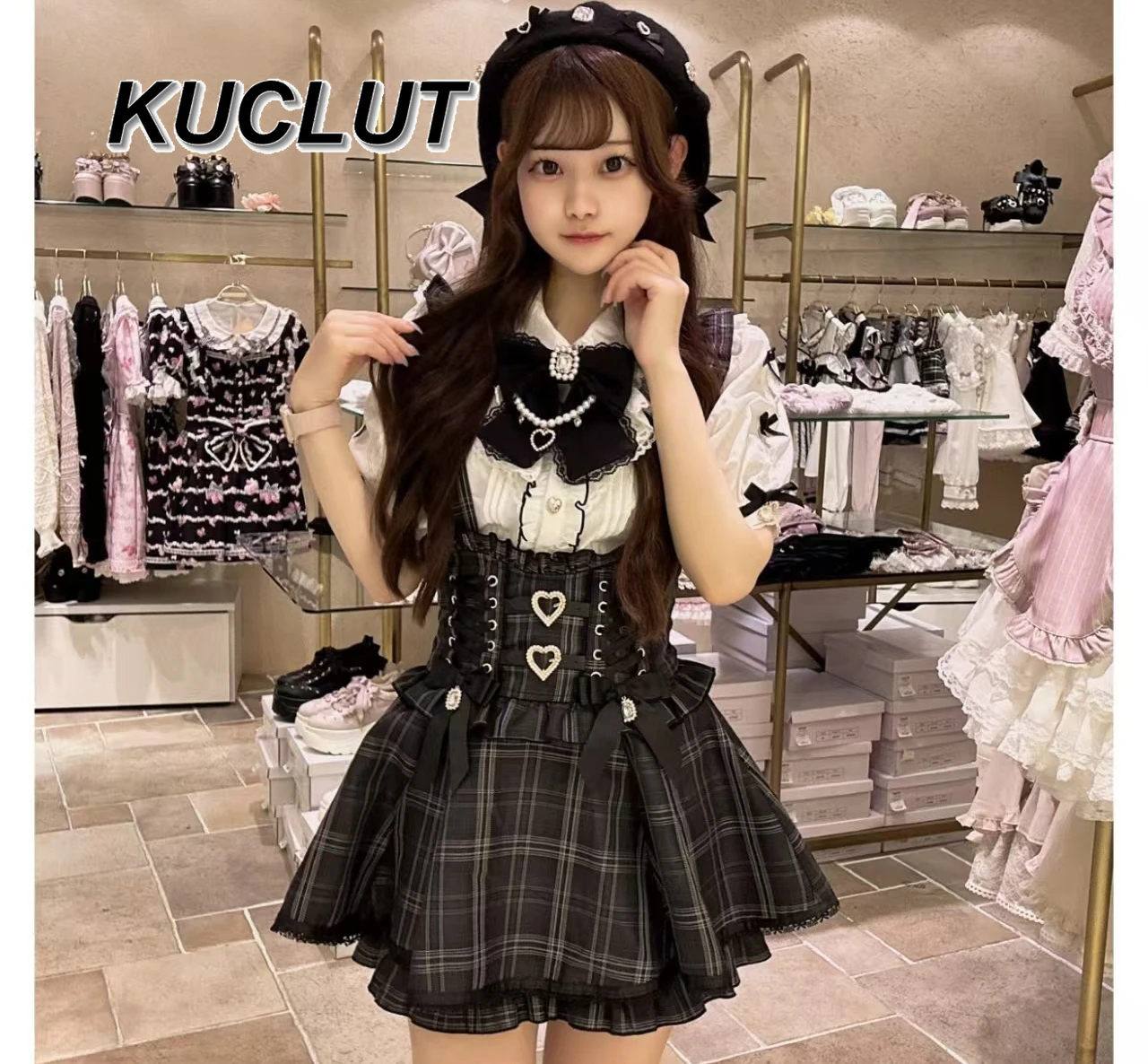 Fashion Love Button Ribbon Strap Skirt Detachable Strap Japanese Style Casual Short High Waist Skirts for Women 2025 New
