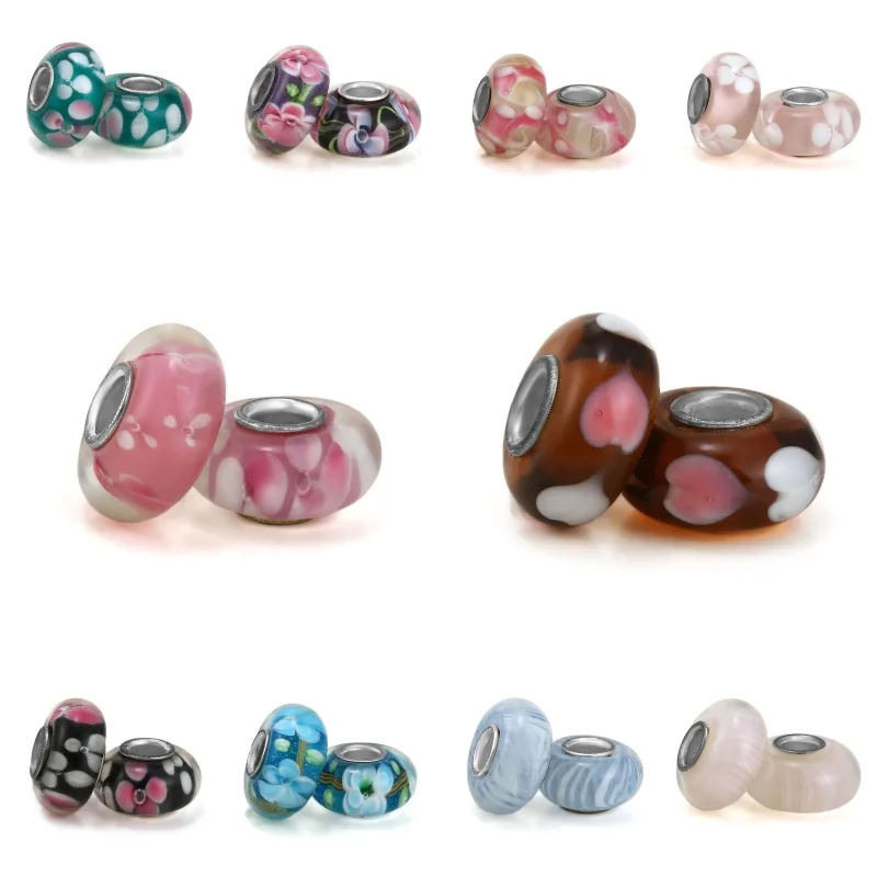 

2024 High End New Bracelet Large Hole Charms Flower Glass Beads For Pandora DIY Women Popular Jewelry April Fool's Day Gifts ﻿