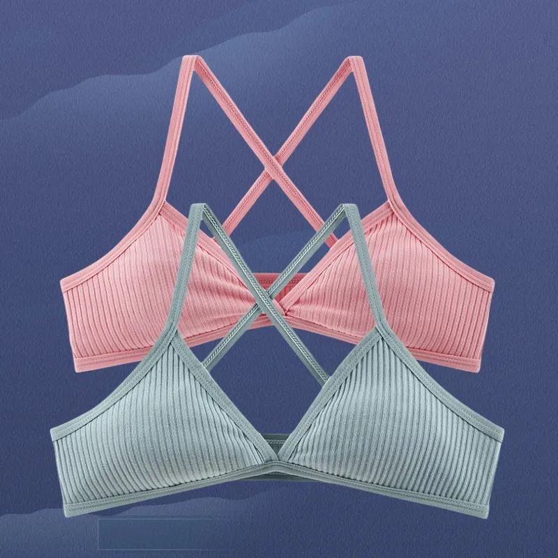 Comfort New Cotton Bras Thin Unpadded Breathable Female Push Up SeamlessTriangle Cup Cross Beauty Back Women Wireless Underwear