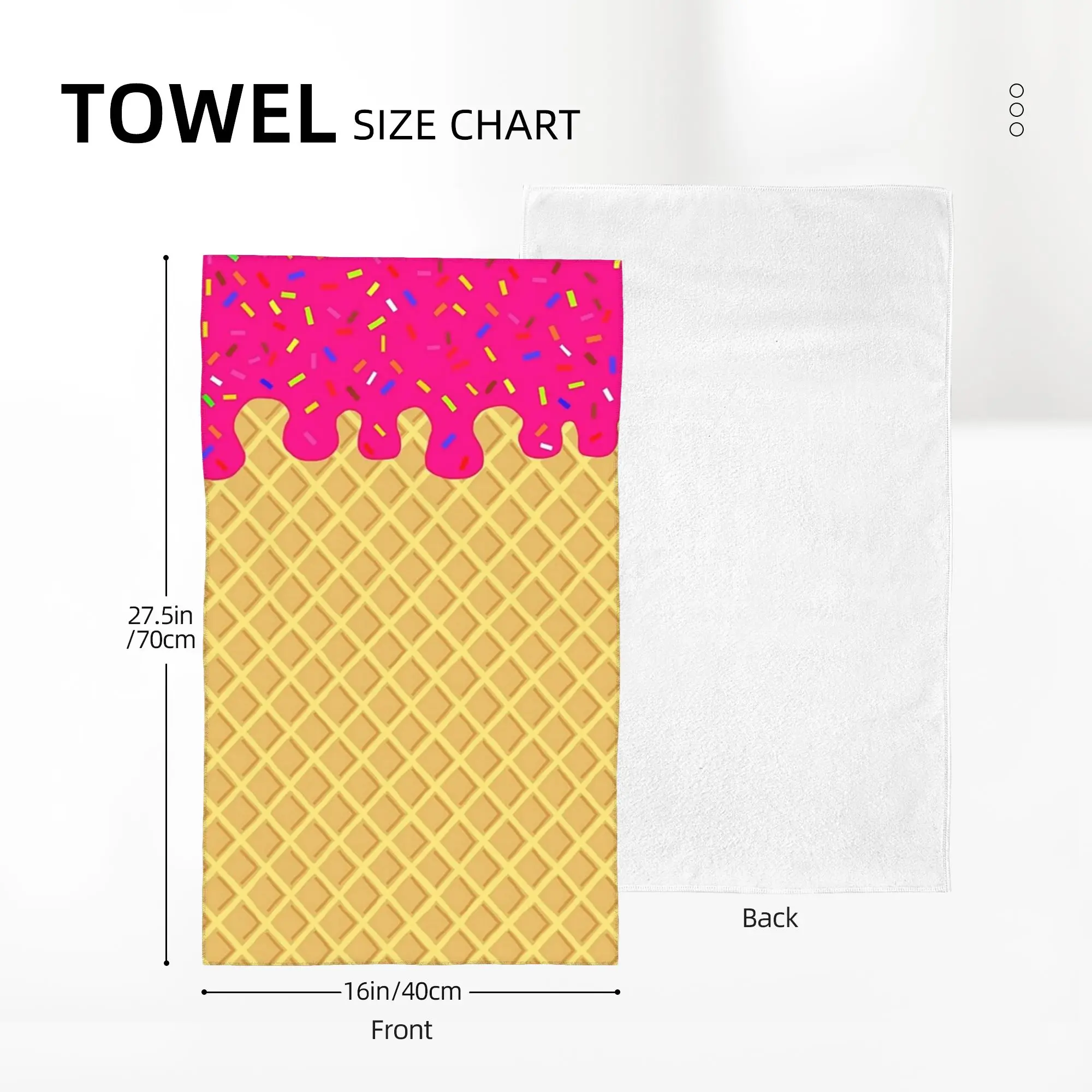 Custom STRAWBERRY Ice Cream Waffle Cone Soft Face Towel Quick Dry Pool Bath Cotton Towels Absorbent
