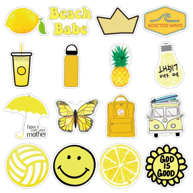 50PCS Yellow Non-Repetitive Waterproof Removable Cute Cartoon Trolley Case Small Fresh Stickers