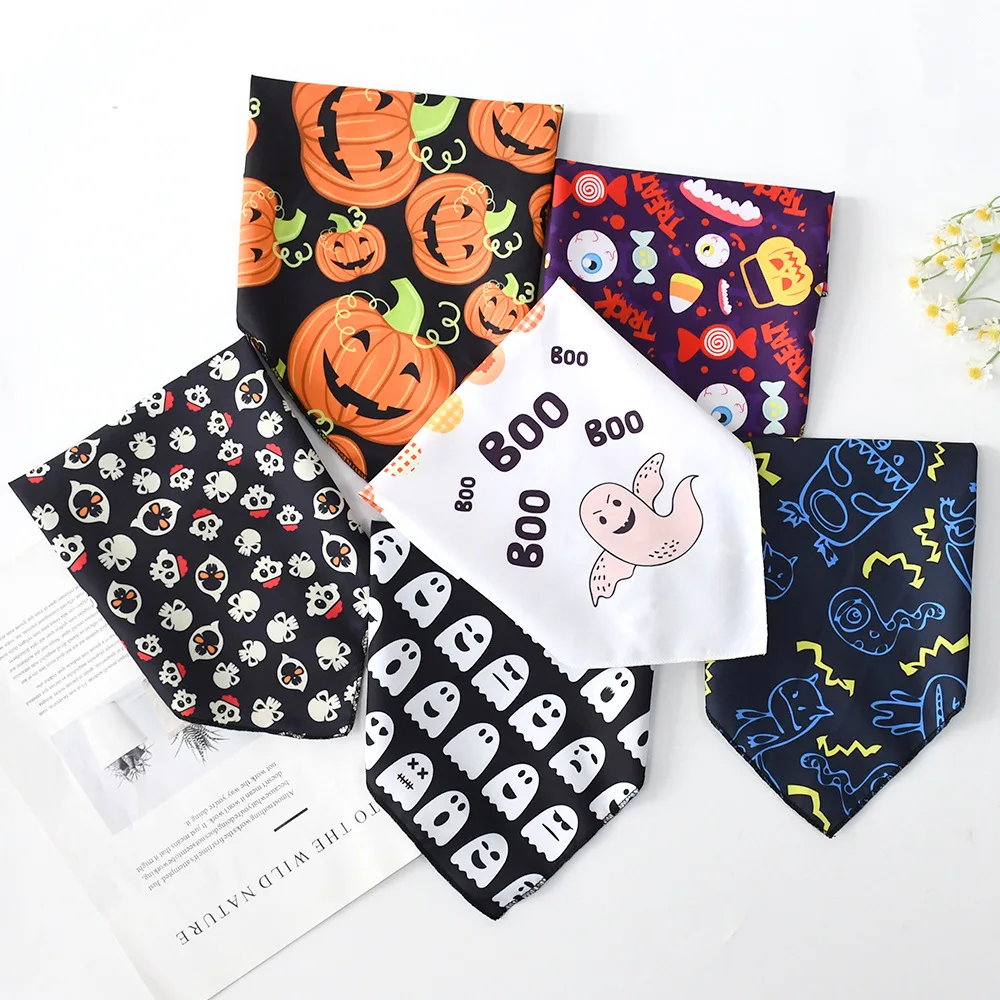 30pcs Halloween Pet Dog Bandanas Scarf Adjustable Dog Bandanas Small Dogs Cats Bibs Holiday Pet Supplies Skull Dog Accessories