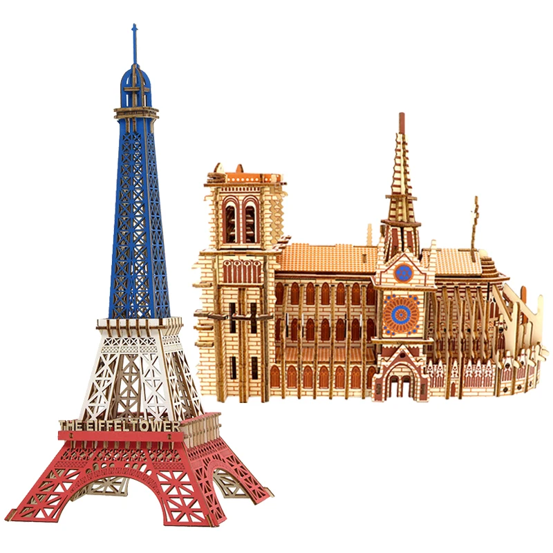 Rompecabezas 3D de la Torre Eiffel, Catedral de Notre Dame, Kit de Modelo de Ensamblaje DIY, Juguetes Educativos para Niños, Decoración del Hogar