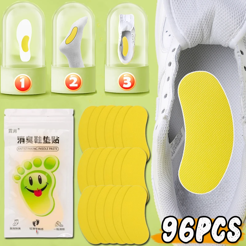 12/96pcs Shoes Odor Remover Deodorant Patch Lemon Athlete\'s Foot Soothing Insole Stickers Antibacterial Antiperspirant Foot Care