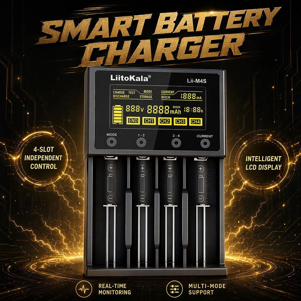 Liitokala Lii-M4S Smart Charger LCD 4 Slot Touch Type-C 18650 21700 26650 AA AAA Ni-MH Li-Ion Test Discharge Storage Power Bank view 5