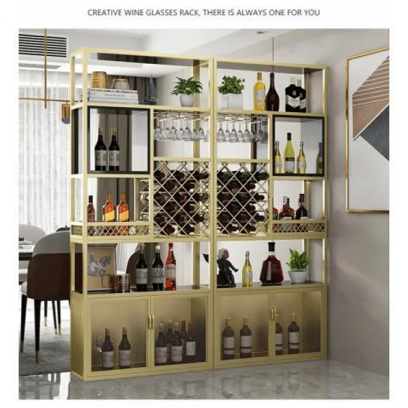 New Chinese restaurant  cabinet wrought iron partition  rack floor-to-ceiling  display rack red wine glass Baijiu
