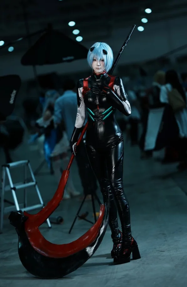 綾波レイセクシーな黒革ジャンプスーツアニメエヴァコスプレ衣装