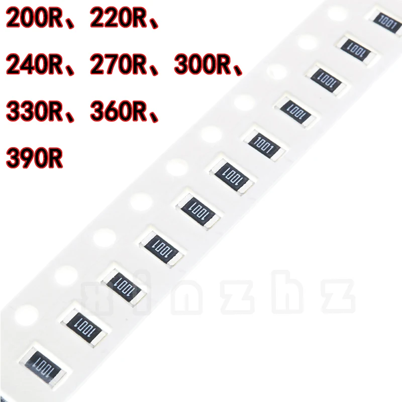 100 Stuks Smd 1206 Chip Weerstand 1% Hoge Precisie Chip Vaste Weerstand 200rΩ 220rΩ 240rΩ 270rΩ 300rΩ 330rΩ 330rΩ 360rΩ 390rΩ 0.25W 1/4W