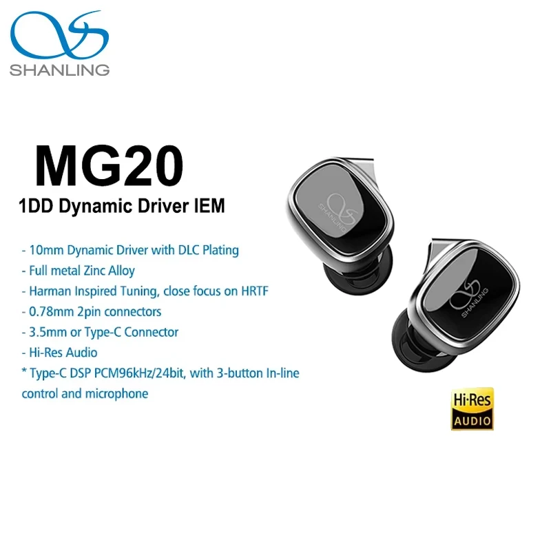 SHANLING MG20 In-Ear Headphone Dynamic Driver Hi-Res Audio In-Ear Earphone IME With Plug 3.5mm / Type-C Connector Wired Earbuds