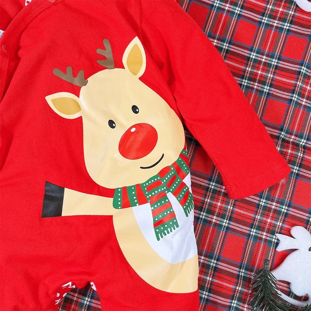 Prowow My Frist New Year Bodysuit For Baby Long Sleeve Cartoon Red Deer Romper Jumpsuit With Xmas Hat Newborns Christmas Clothes