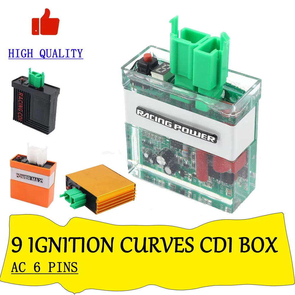 Ac 6 pinos digital ajustável 9 curvas de ignição corrida cdi caixa digital para cg125 cg150 akt125 tt125 ft150 rx125 cgl125 tmx125
