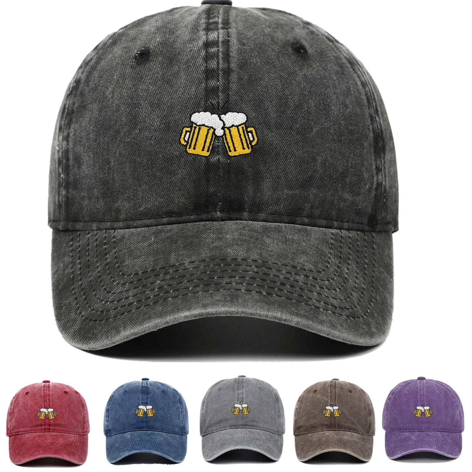 

Unisex Beer Cheers Embroidery Cap Vintage Washed Baseball Hat, Adjustable Design, All-Season Daily Wear Cap
