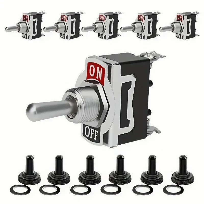 6Pcs Toggle Switch 2 Pin 2 Position ON OFF Rocker Switch With Waterproof Cap For Car Boat DIY Circuit Modification