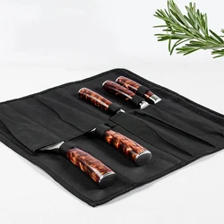 Black Chef Knife Roll Bag 5 Pockets Carry Case Portable Oxford Kitchen Cooking Knives Storage Bags Durable Knife Carrying Punch