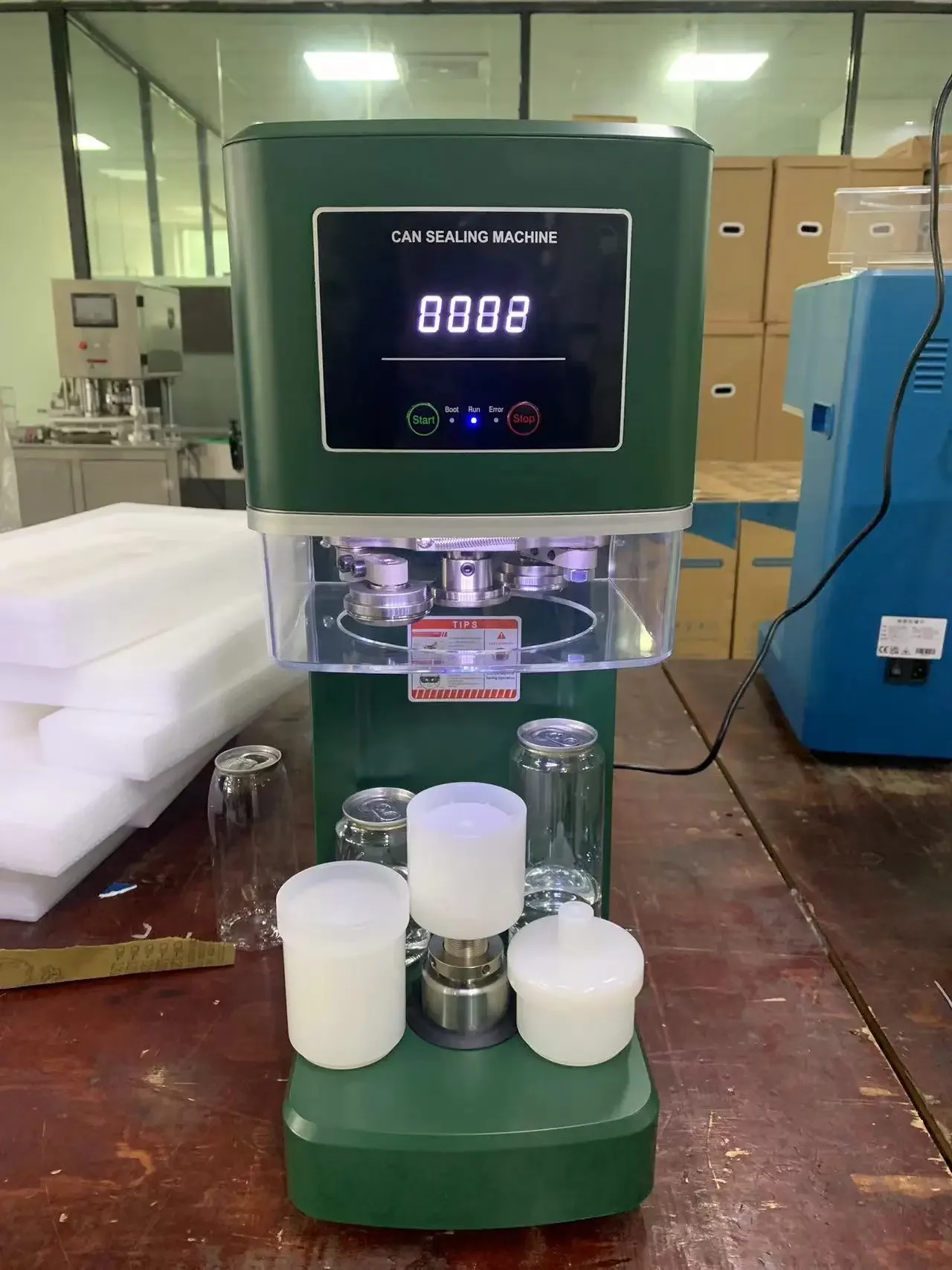 

Machine Non-rotary Can Sealing Machine for Juice Soft Drink Beverage PET Bottle Aluminium Can Sealer