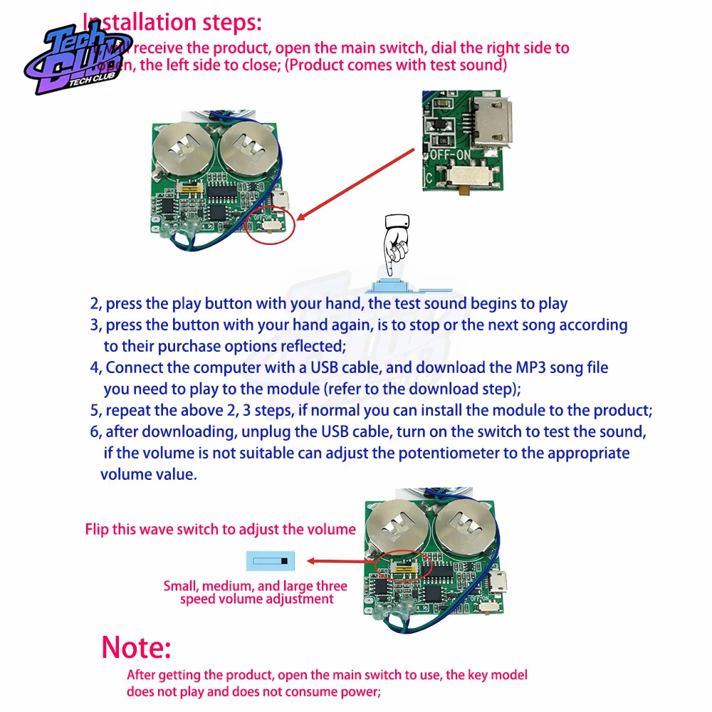 Imagem -02 - Módulo de Som Gravável Controlo de Botões 8m Mp3 Wav Música Voice Player Placa Programável com Altifalante Kit Diy