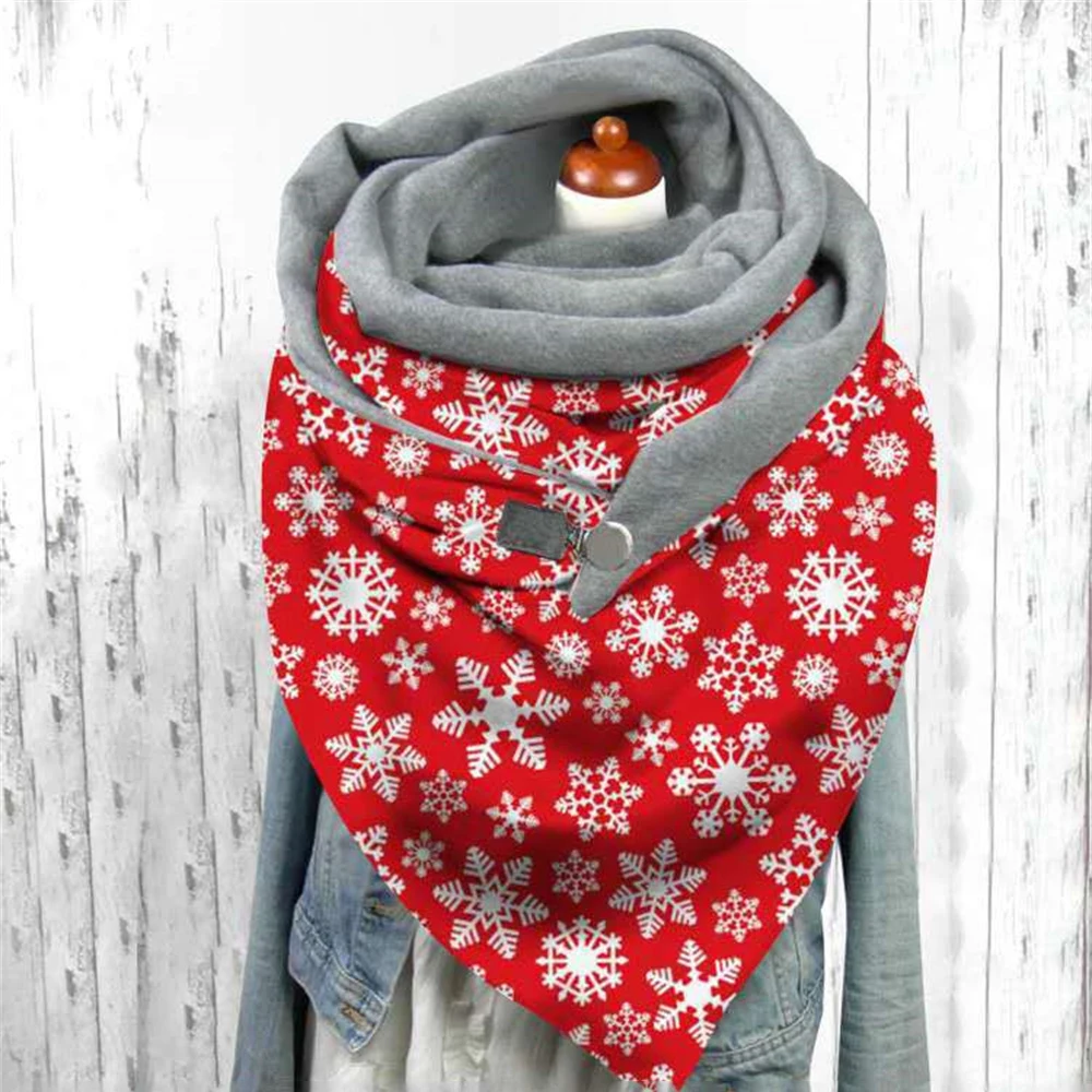 Christmas Triangle Scarf Santa Claus Snowflakes Elk Deer Button Scarves Colorful Winter Fleece Warm Neck Warmer Shawls