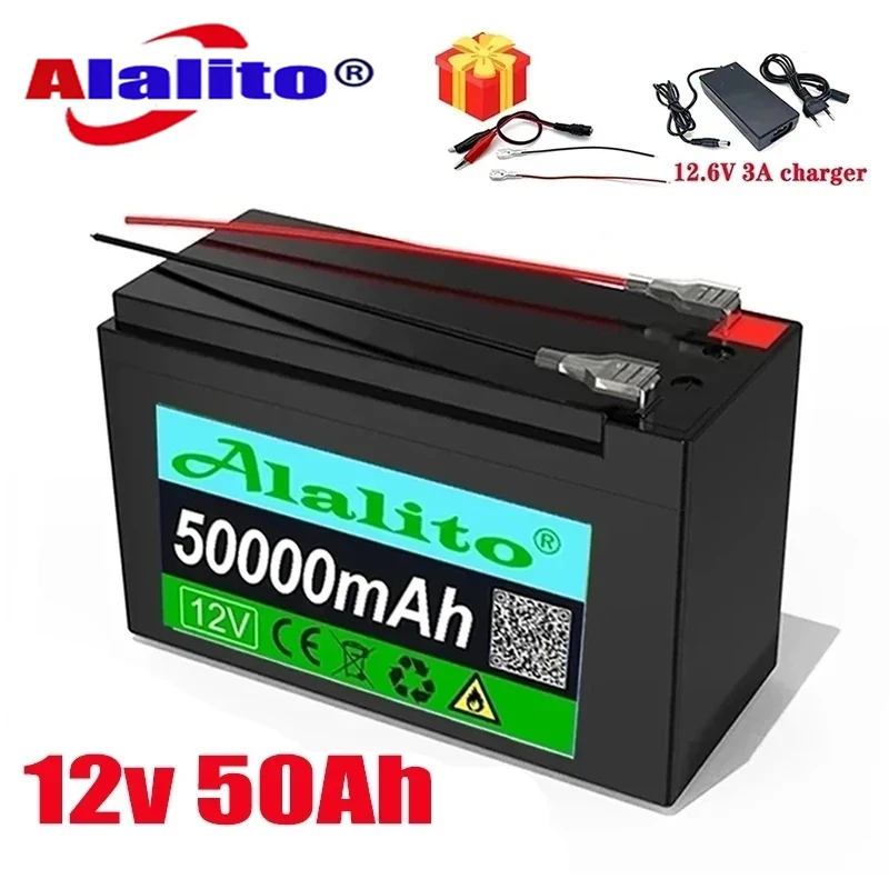 

12 В батарея 50 Ач 18650 литиевая батарея аккумуляторная батарея для солнечной энергии Аккумулятор для электрического транспортного средства + 12.6в 3A зарядное устройство