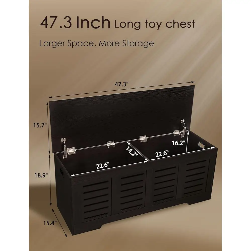 Große Espresso-Aufbewahrungstruhe aus Holz mit Sicherheitsscharnieren und Klappdeckel für die Schuhaufbewahrung im Eingangsbereich im Wohnzimmer und Schlafzimmer