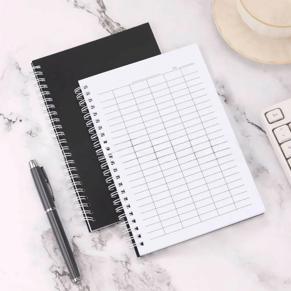 Sturdy Cover Spiral Bound Notebook Universal Line Pages Blank Grid Inventory Log Book Leather paper Horizontal Layout