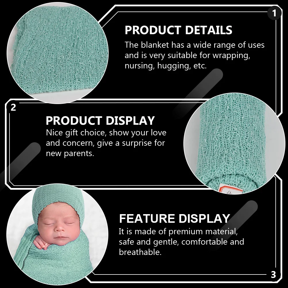 

1Set Elastic Newborn Swaddle Wrap and Baby Photography Hat Blanket Infant Swaddle Wrap Breathable Soft Newborn Photo Props