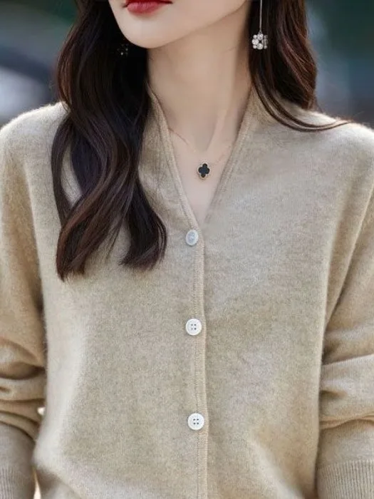 

Ele V-Ne Loose Knitted Sweater Women's Chic Long Sve Autumn Top Classy Faionable Comfortable High-End Women's Knit...