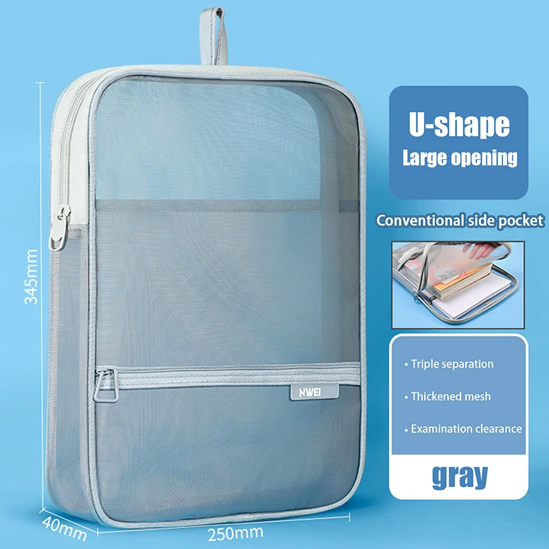 Transparent Mesh Zipper Pouch Large Capacity Nylon Mesh Multifunctional Document Bag Portable Thickened Transparent File Bag