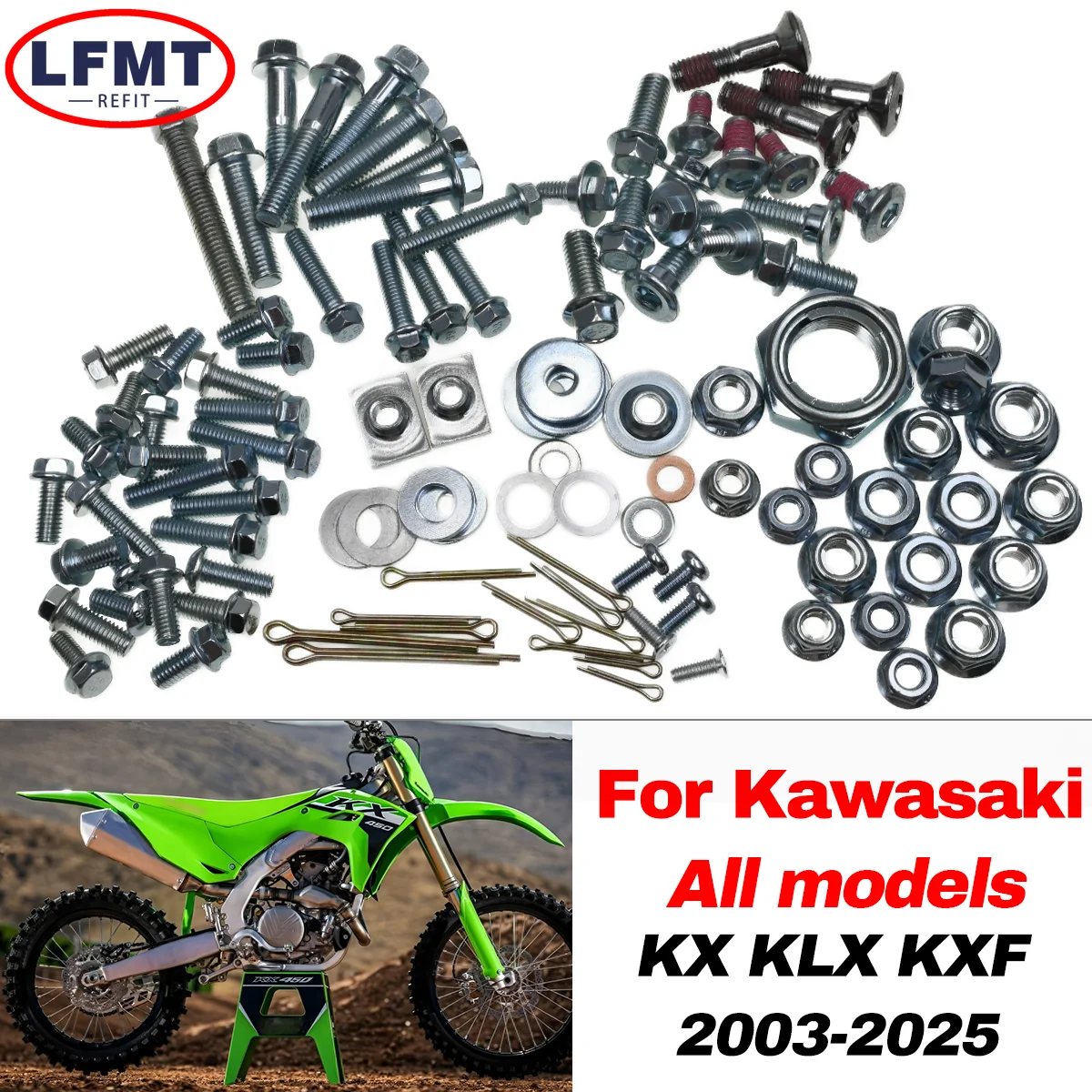 

For Kawasaki KX 250 450 KX85 KX100 KX125 KX250 KX250F KX450F KLX 2003-2025 Motocross Hardware Bolt Full Plastics Fastener Kit