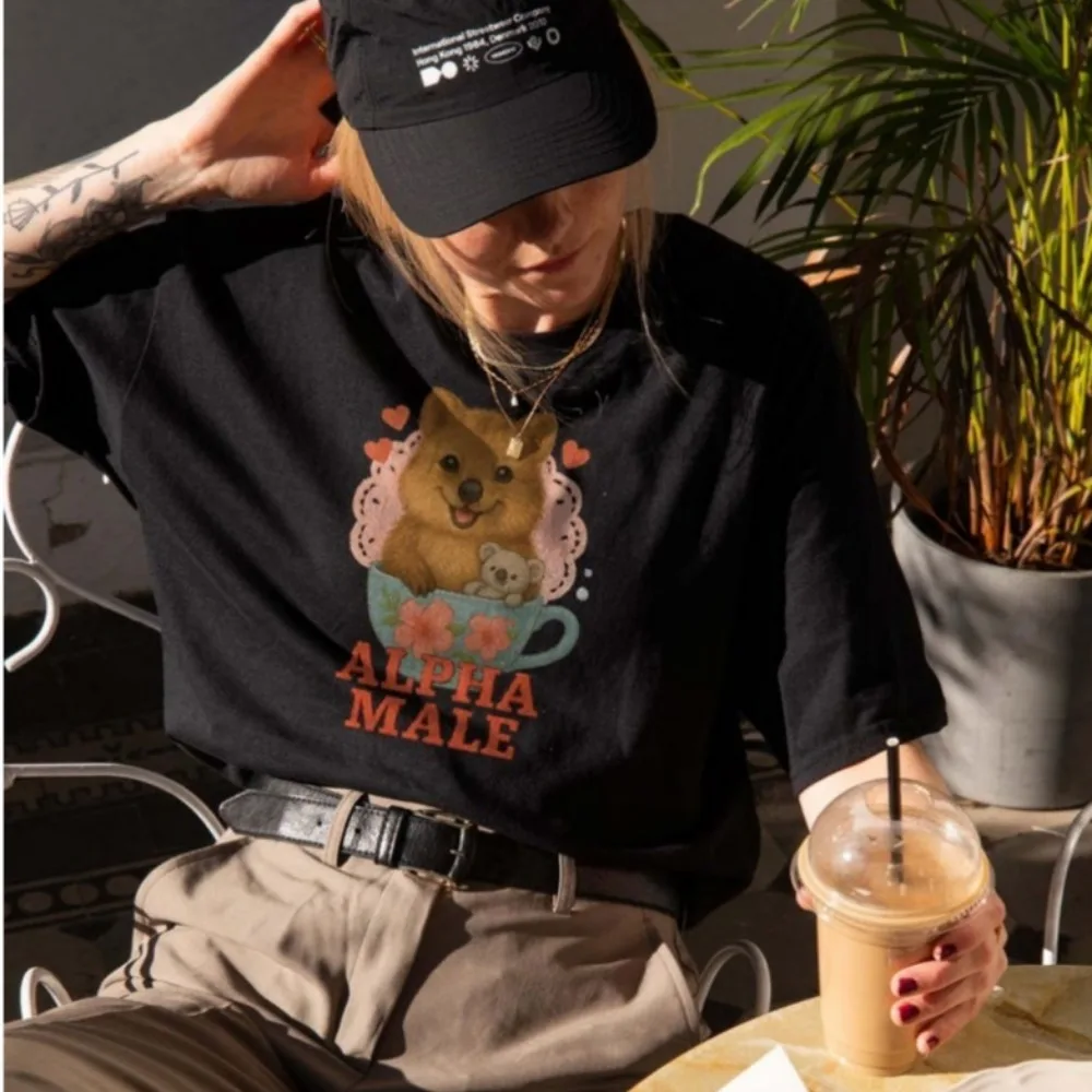 

Alpha Male Shirt Funny Women Tops with Quokka Print Ironic Gift for Women Funny Animal Short-sleeved Clothes Unisex Tops