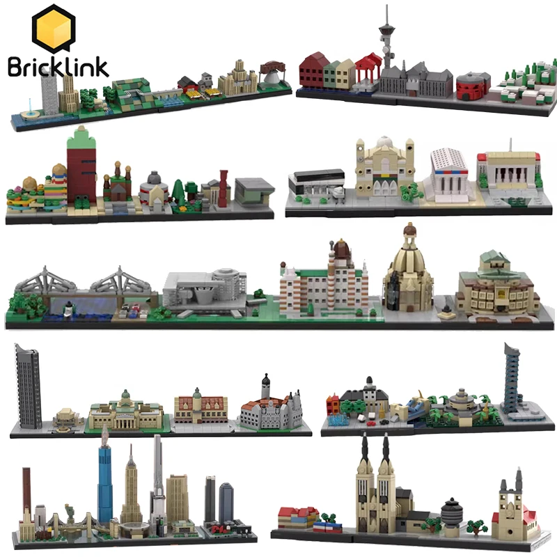 Bricklink ชุดสถาปัตยกรรมเส้นขอบฟ้าของเมืองมัลดีฟส์ Leipzig athens แคมบริดจ์นิวยอร์กดาร์มสตัดท์บล็อกตัวต่อของเล่นเด็กของขวัญ