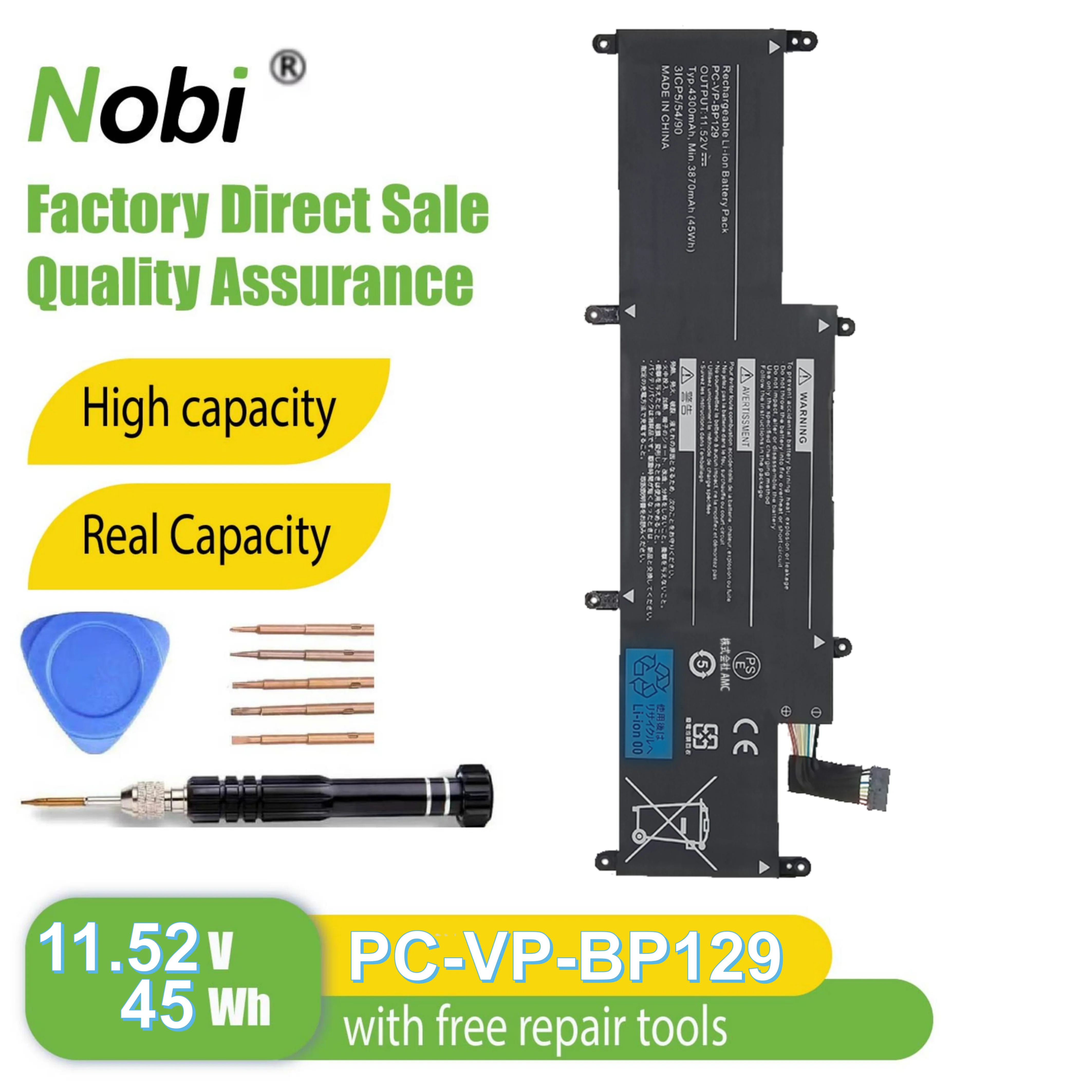 

Nobi VP-BP129 PC-VP-BP129 battery for NEC LaVie GN10R7 GN10R8 GN10R9A series （45Wh 4300mAh 11.52V)