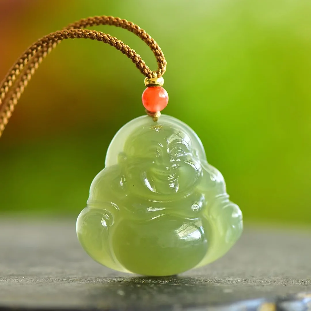 Hetian Jade Qinghai Material Ice Bottom Clear Water Happy Maitreya Buddha Pendant Compassion and Tolerance 1513#