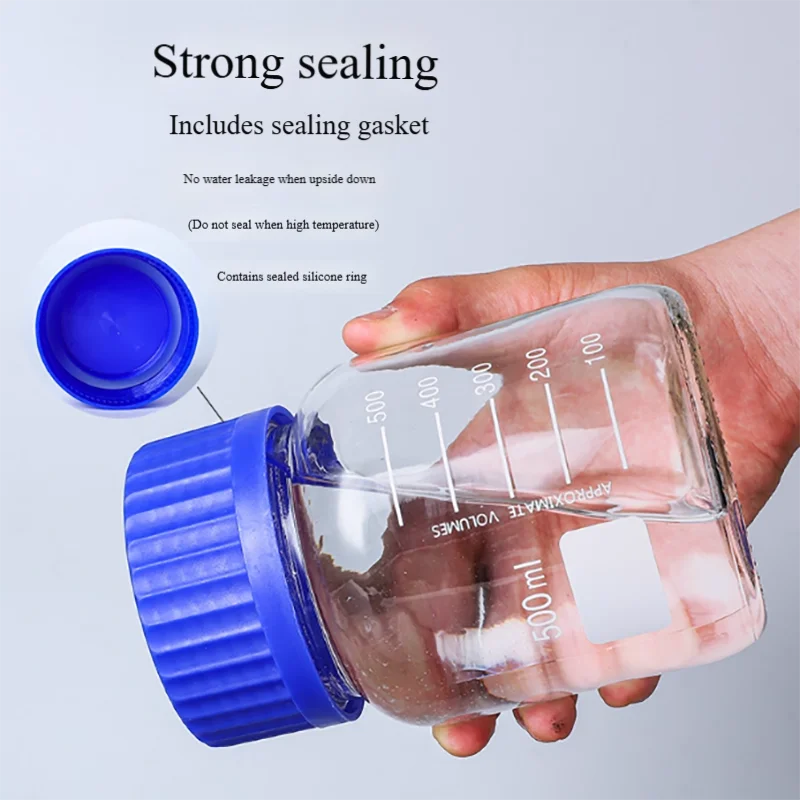 GL70 Transparent Wide Mouth Glass GL80 Blue Cap Screw Top Reagent Bottle Sealed Sampling Bottle