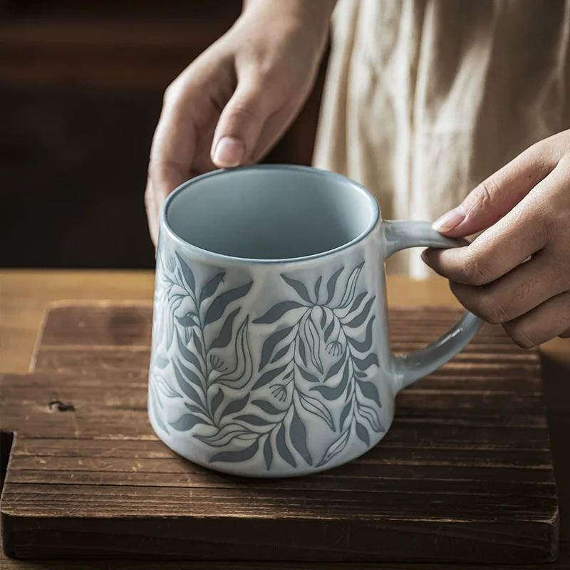 

Retro Ceramic Cup Hand-painted Magnolia Coffee Hand Brewed Cup Latte Drinking Water Home Ru Kiln Classical Style