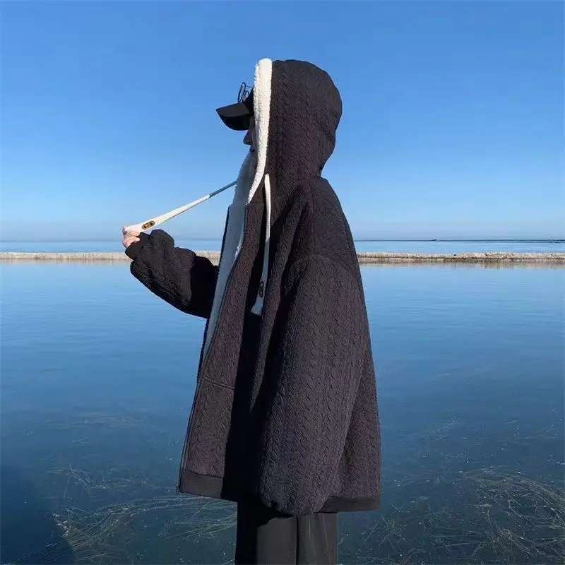 

Lamb Wool Thickened Hooded Cotton Jacket Winter Fleece-Lined Warm Cotton Coat