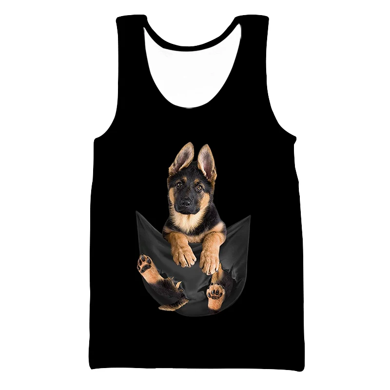 

Jumeast Men's Chothing Summer Tank Tops Pocket Dog Printed Women Streetwear Fashion Sleeveless Funny Sport Vest Black Tees