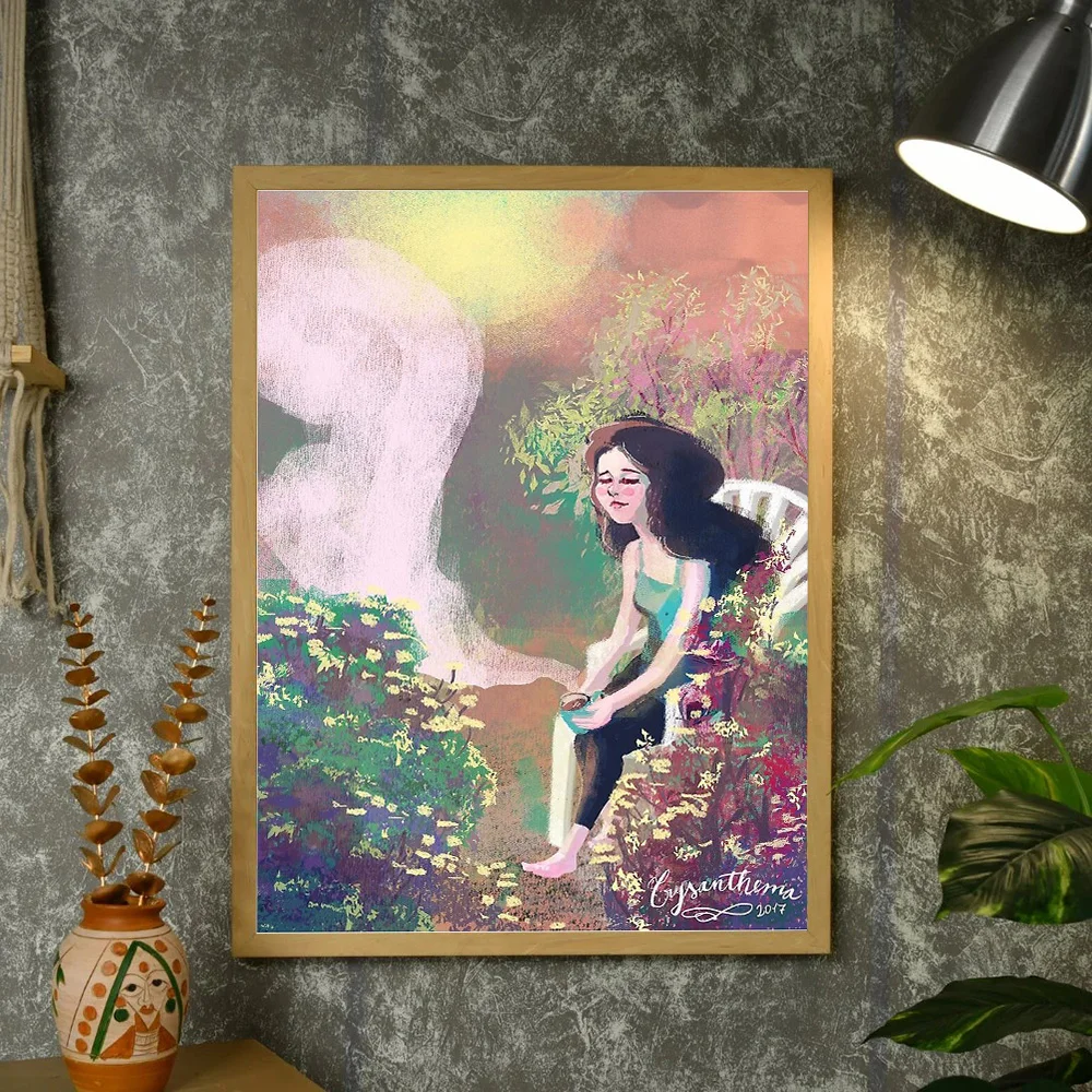 خمر قماش جدار الفن الأزهار فتاة صورة الجمالية غرفة ديكور Cottagecore ديكور المنزل المشهد اللوحة هدية #4