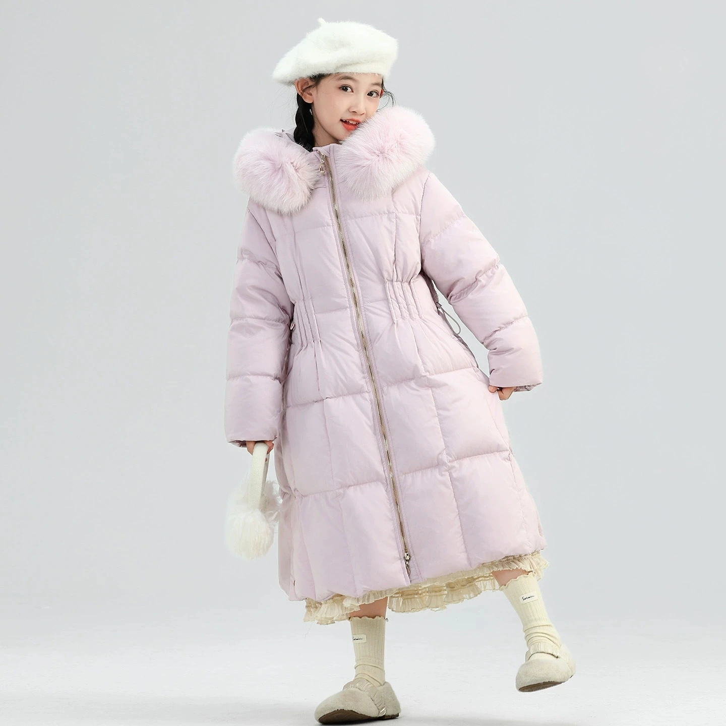 

2025 New Winter Girls' Cotton Coat Long Warm Outerwear Fashion Hooded Children's Clothes Solid Color Outdoor Snow Clothing RM134