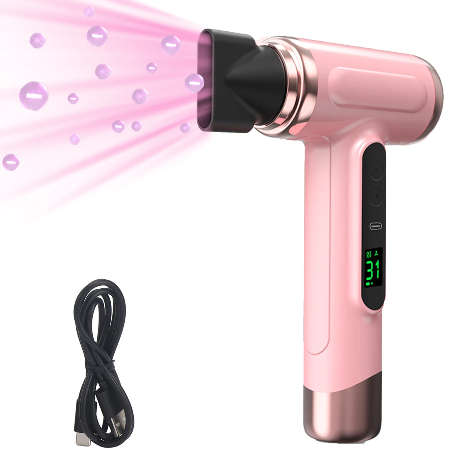 Tragbarer kabelloser Haartrockner, USB-Lade-Haartrockner mit Display, 3 Gänge, 3 Temperaturen, 15000