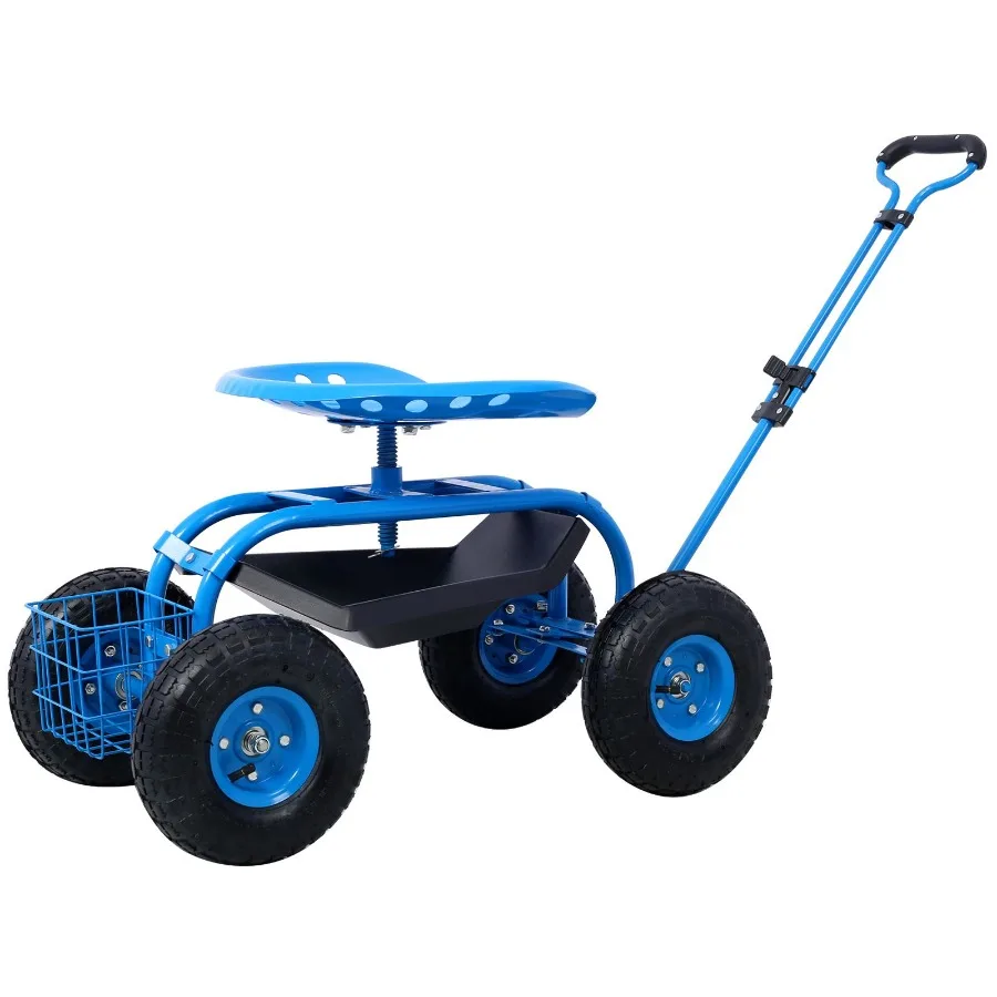 

Rolling Garden Scooter Garden Cart Seat with Wheels and Tool Tray 360 Swivel Seat Bluerefurbished