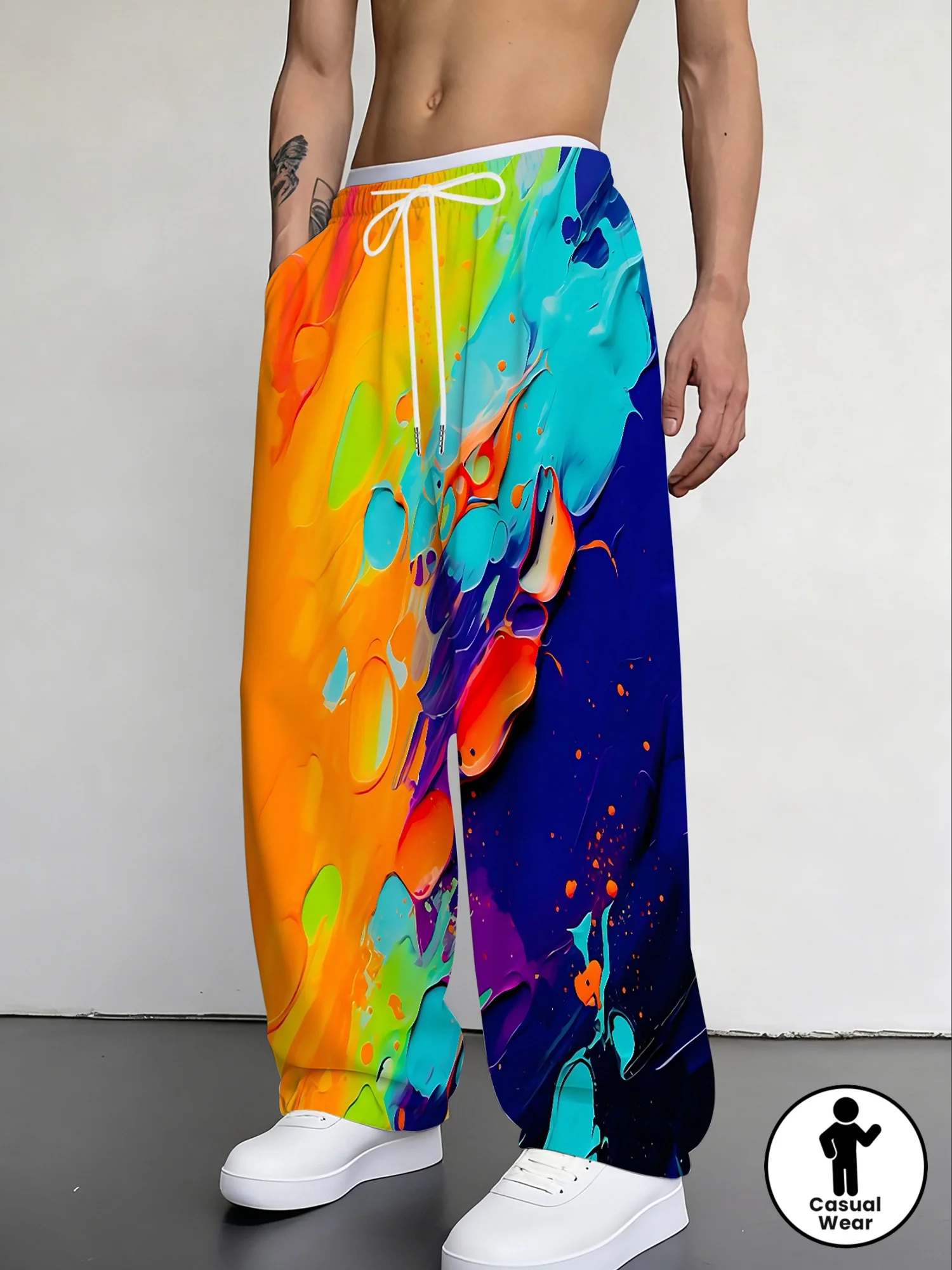 

Универсальные мужские и женские повседневные брюки свободного кроя с 3D-эффектом, радужным градиентом, абстрактным принтом с эффектом брызг чернил и цветовыми блоками