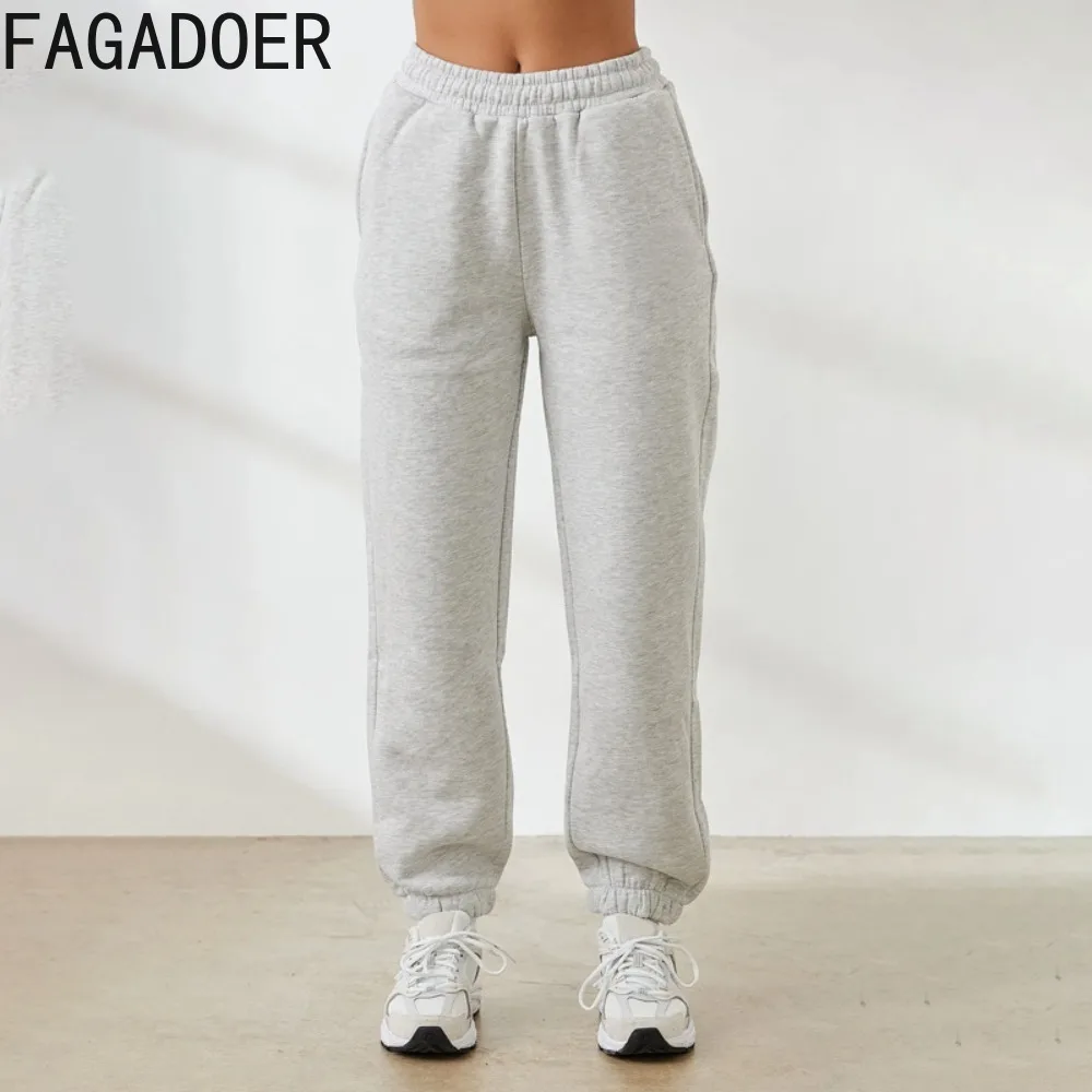 

FAGADOER Gray Autumn Winter Sport Jogger Pants Women High Waist Elastic Pocket Loose Trousers Casual Solid Color Sweatpants 2023