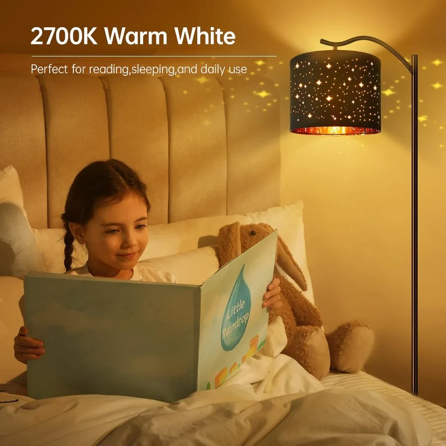 โคมไฟตั้งพื้นสไตล์โมเดิร์นพร้อมโป๊ะผ้าลินินสไตล์โบฮีเมียนสำหรับห้องนั่งเล่น ห้องนอน และสำนักงาน ขั้วหลอดไฟ E26 ควบคุมด้วยสวิตช์เท้า สีดำ ขนาดกลาง