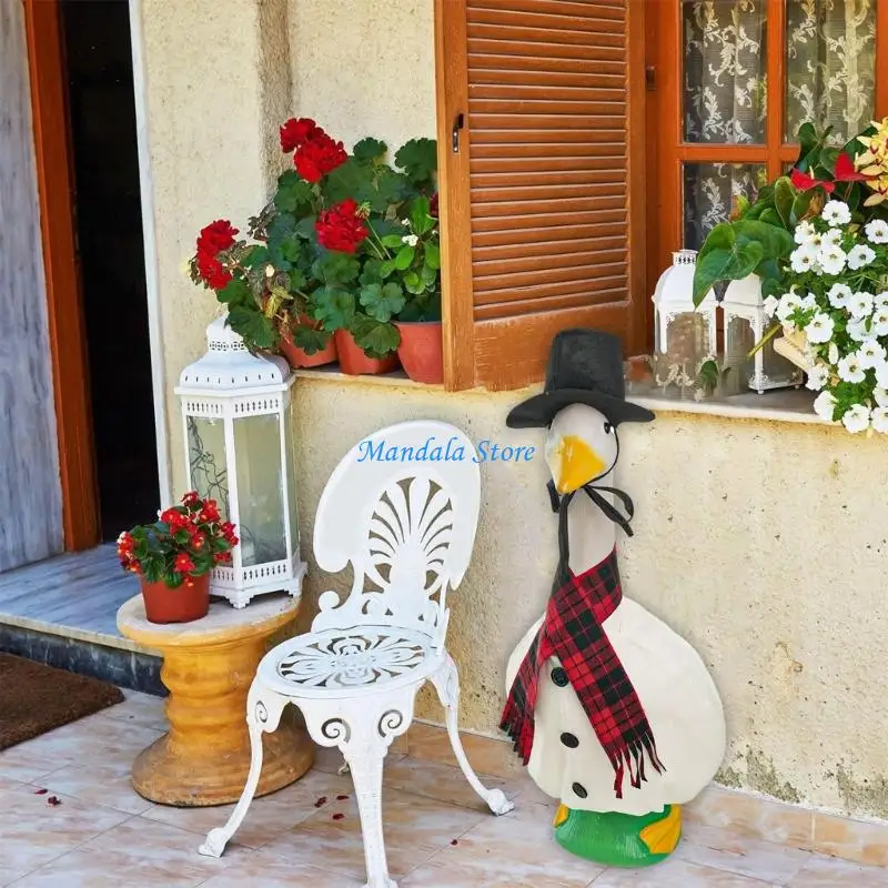 

U2JC Christmas Lawn Geese Snowman Costume 23In Porch Geese Statue Decoration Outfit
