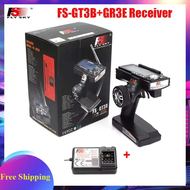 

Радиосистема FlySky GT3B FS-GT3B 2.4G 3CH с пультом управления и приемником FS GR3E для радиоуправляемых машин и лодок с LED-экраном