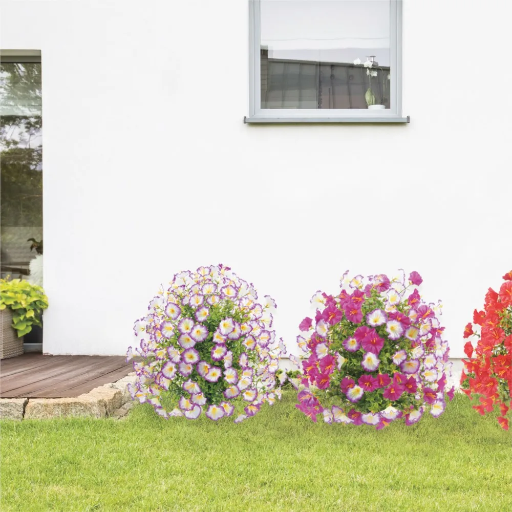 Uflower 1/2個入り UV耐性のある人工朝顔の花ボール、杭付き、低木、植物、庭、ポーチ、パティオ、家の結婚式の装飾