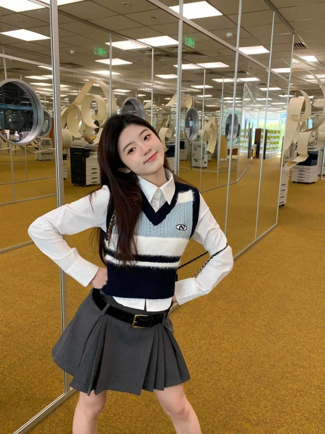 여성용 빈티지 크롭 니트 조끼, 브이넥, 슬림핏, 컬러 블로킹 스웨터, 프레피 다용도 레이어링 탑, 봄, 가을