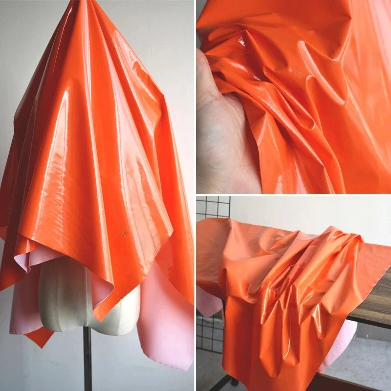 

PU Stretch Mirror Leather Fabric Orange Red Soft Garment Waterproof Skirt Fashion Design Knitted Diy Sewing Fabrics