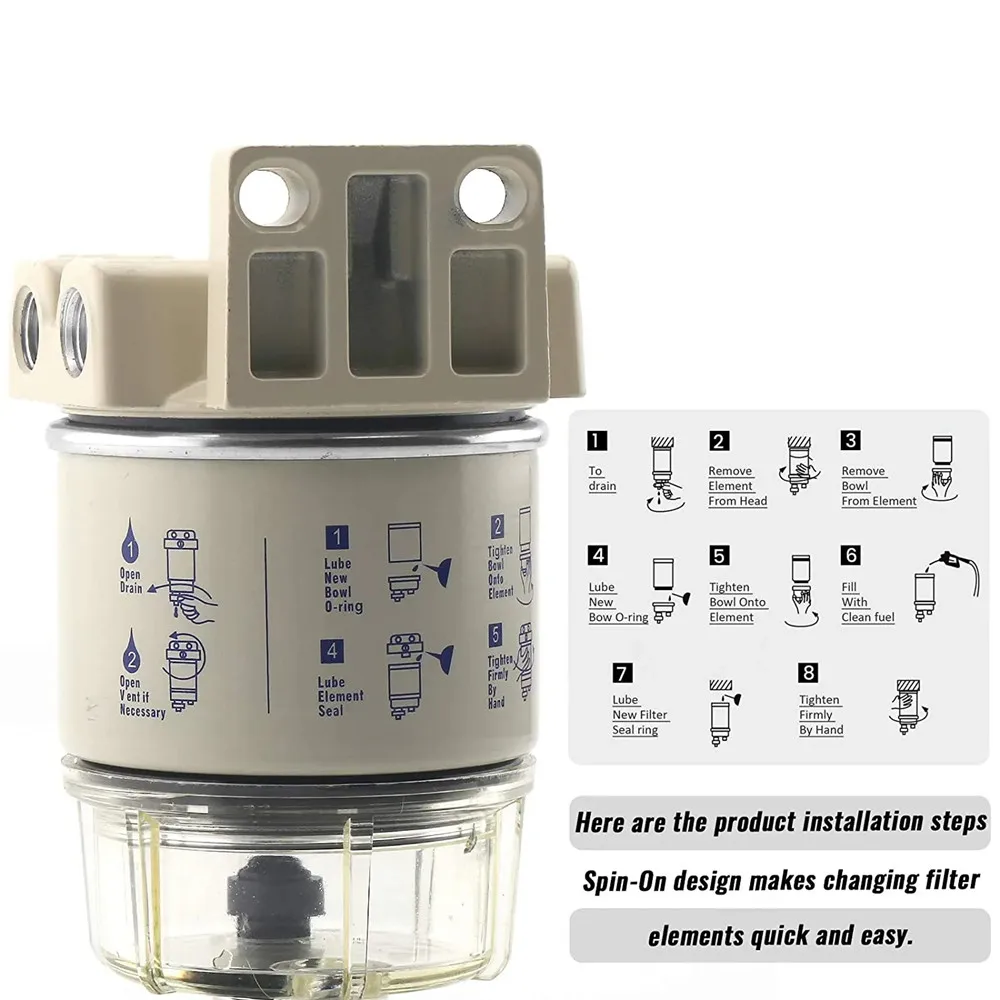 R12T Fuel Filter Water Separator R12T Filter Replaces S3240 120AT 2P502489 R12P R12S Fuel Filter For Small Marine Yacht Engine