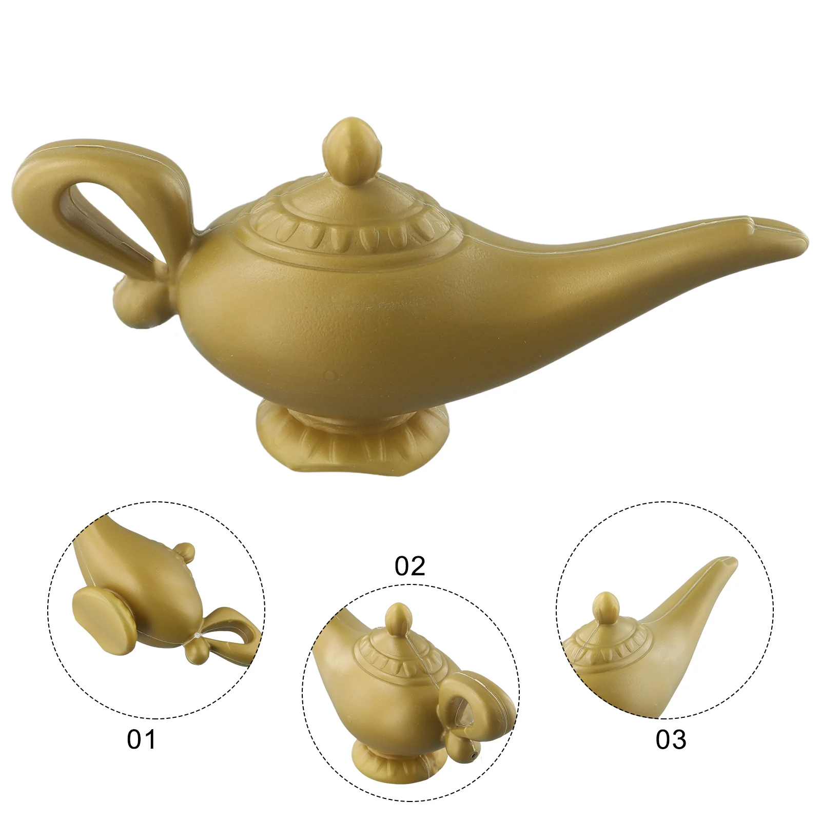 1 Pc Light Lamp Round Base Performance Props 3D Sense Aladdin Genie Lamp Carved Costume Stage Props Decorative Gifts Polyester